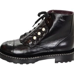 chanel boots size 39 pearl detail velvet trim rare